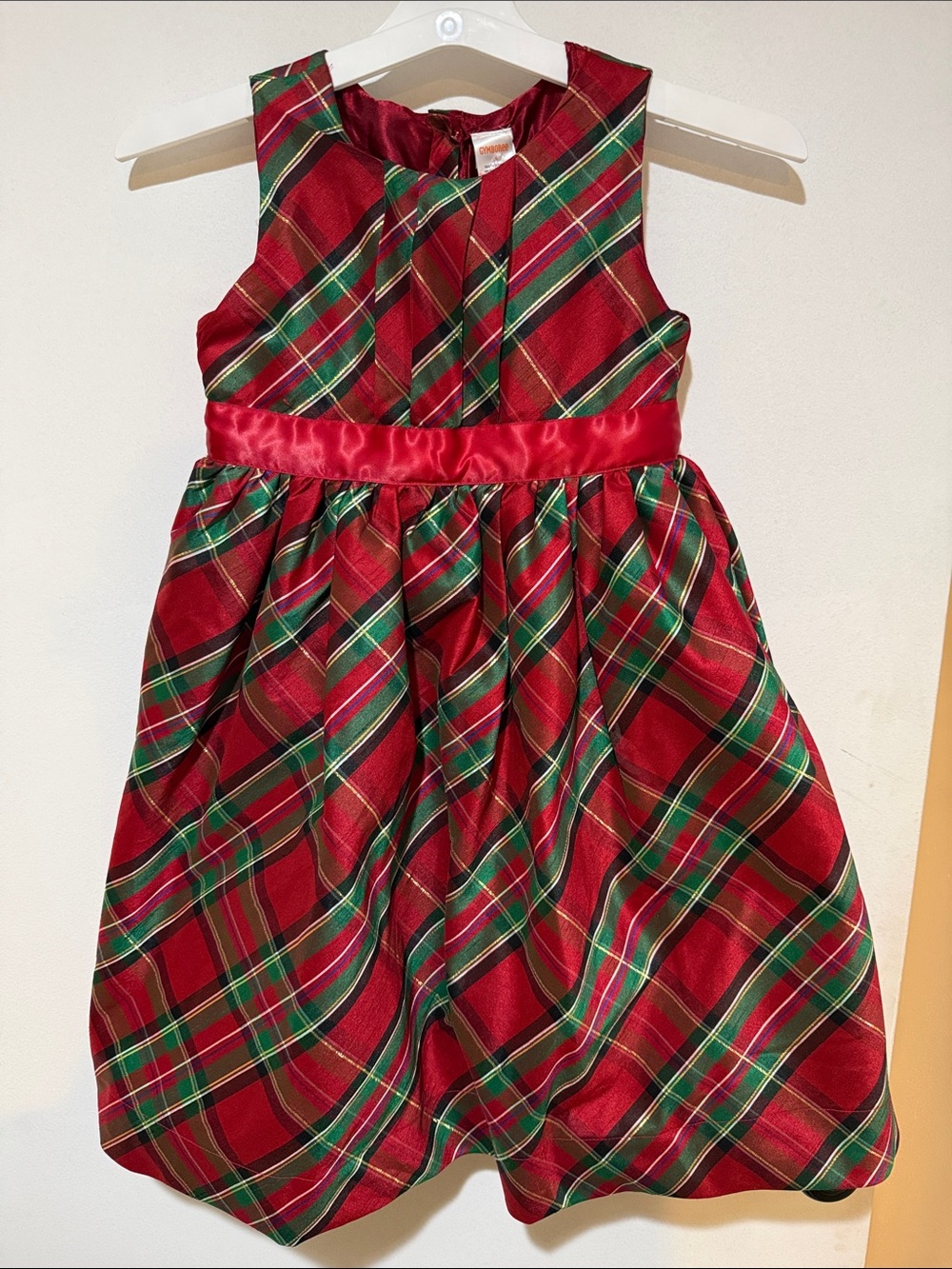Gymboree Red Plaid Holiday Party Dress with Satin Waistband